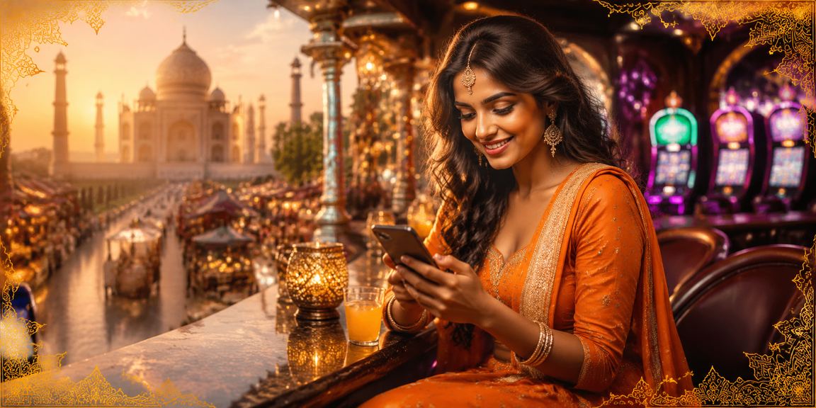 Night market scene in Agra with mobile gaming player enjoying Teen Patti